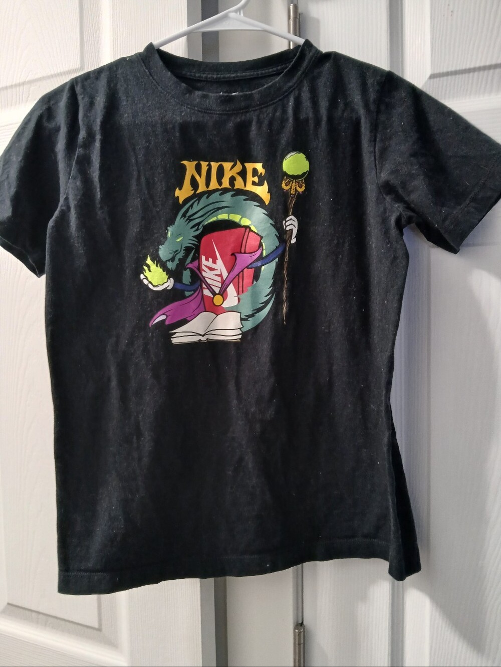 Nike Black Kids Graphic Tee with Neon Dragon Print